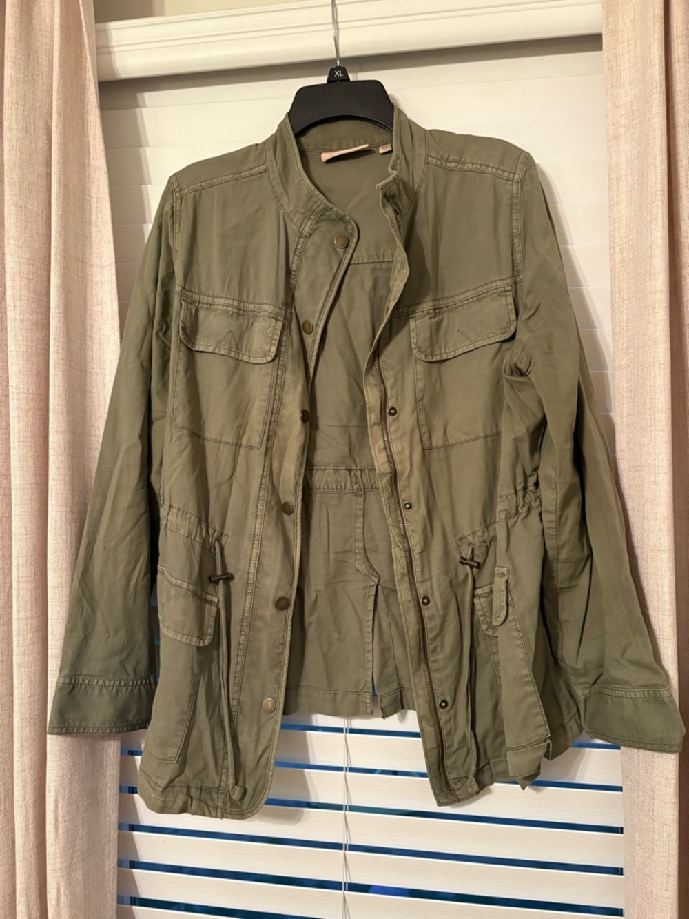 Evri Utility Military Jacket Olive Green Plus Size 0X Cargo Safari Field Jacket